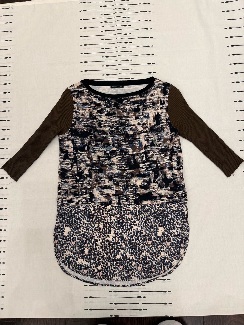 Zara Black & Cream Printed Tunic Top